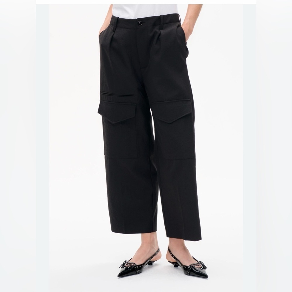 Neria black Cargo Pants High Waisted Twill Loose Straight Leg Utility - Picture 5 of 5